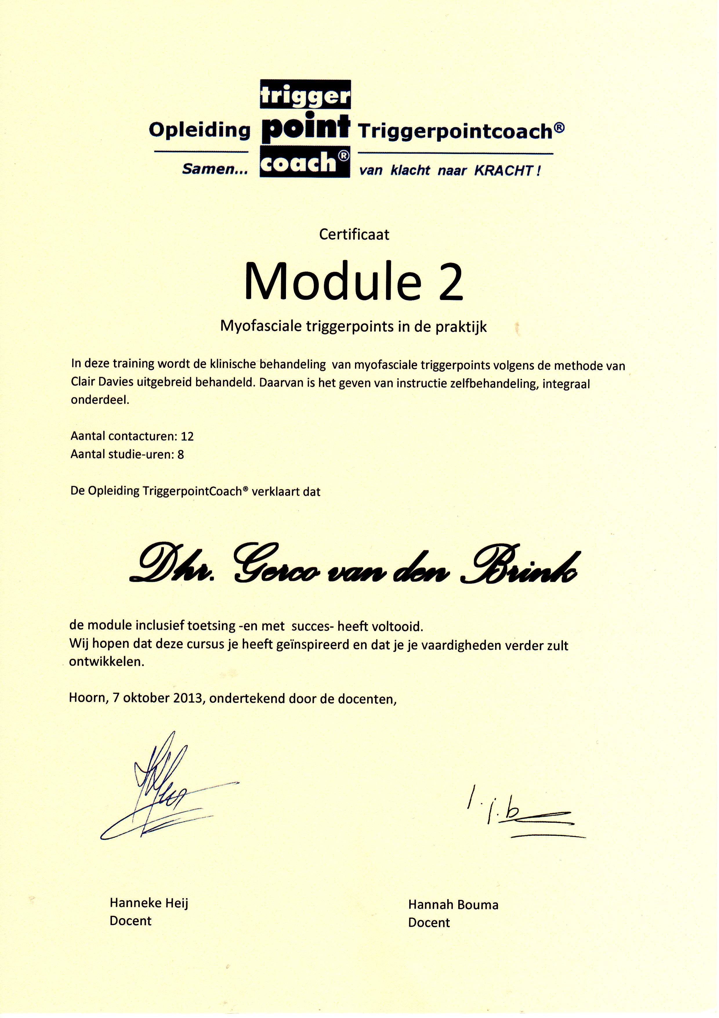 Certificaat Triggerpoint module 2